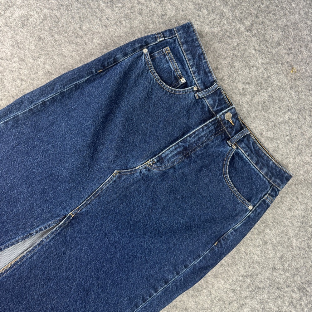 HM Dark Wash Denim Front Slit Maxi Skirt Womens Size 10 High Waisted 100% Cotton